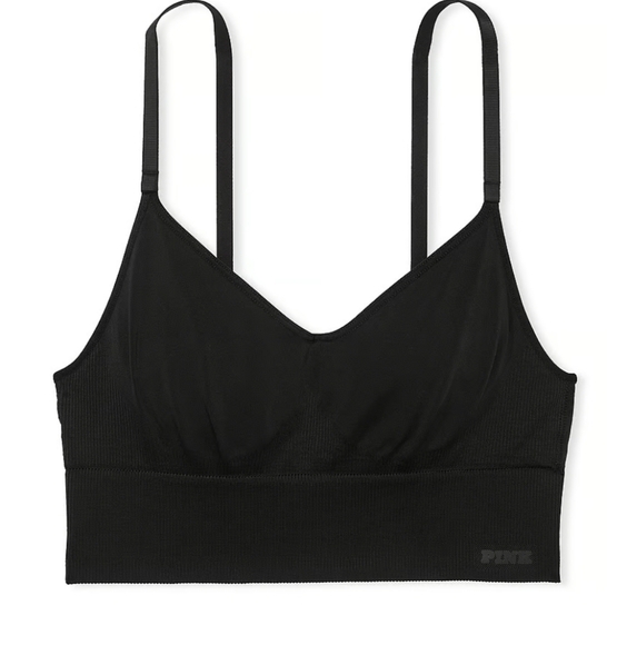 Victoria's Secret PINK Seamless Longline Satin Sports Bra LARGE BLACK NWT - Picture 3 of 4